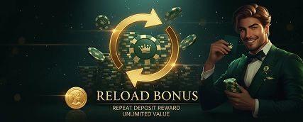 Crowngreen reload bonus promotion with circular gold arrow