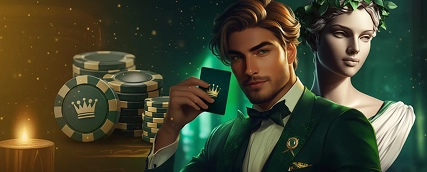 Crowngreen VIP bonus promotion with elegant casino gentleman